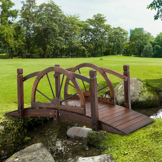 Pont de jardin en bois Outsunny, passerelle décorative en arc avec garde-corps de sécurité