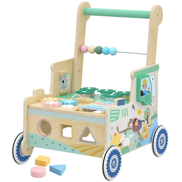 Chariot de marche en bois avec activités, 1 à 3 ans