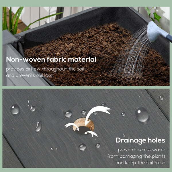 Jardinière surélevée mobile en bois avec roulettes verrouillables et étagère de rangement, gris foncé