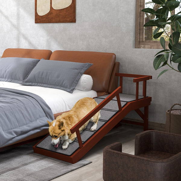 Wooden access ramp with non-slip mat and removable safety barriers