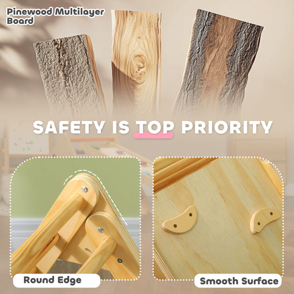 Ensemble d'escalade 3 en 1 avec rampe pour tout-petits en bois naturel