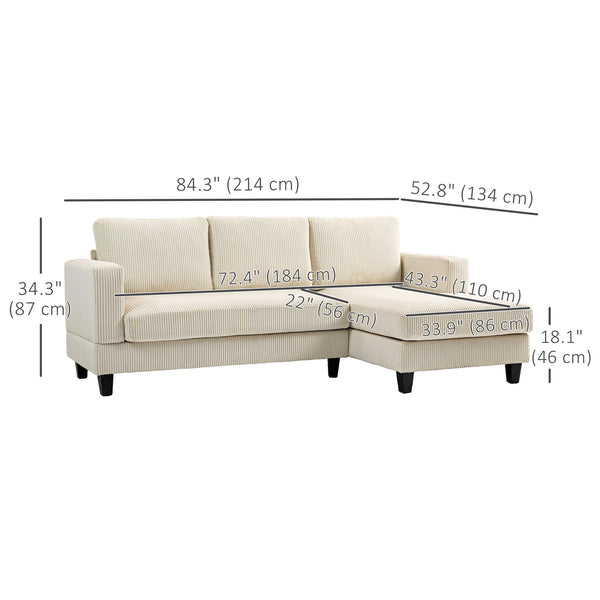 Canapé en L avec méridienne et coussin à ressorts, beige