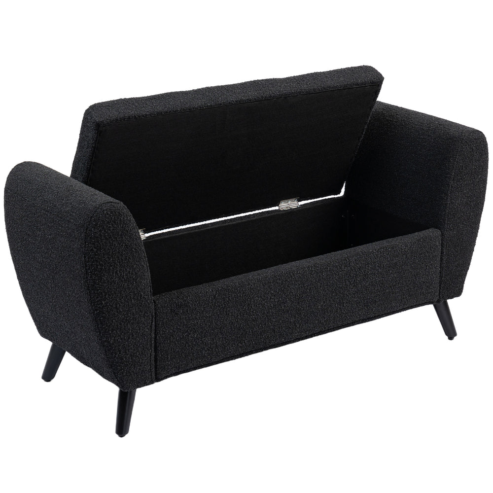 Banc de rangement rembourré avec accoudoirs, noir