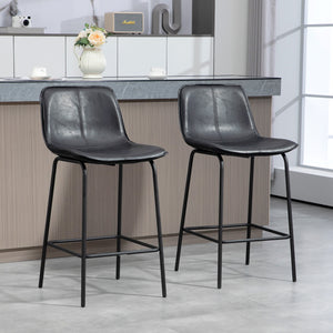 Set of 2 padded bar stools with steel legs, black