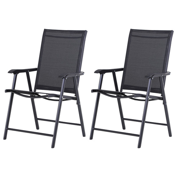 Ensemble de 2 chaises pliantes pour la terrasse, confortable avec accoudoirs, noir