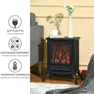 Cheminée électrique sur pied avec effet flamme LED réglable de 750 W/1 500 W, noir