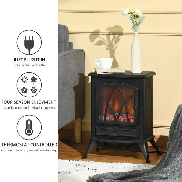 Cheminée électrique sur pied avec effet flamme LED réglable de 750 W/1 500 W, noir