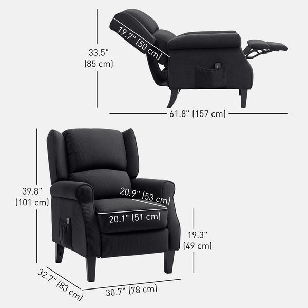 Fauteuil de massage par vibrations pour salon, avec repose-pieds extensible, télécommande, poche, noir