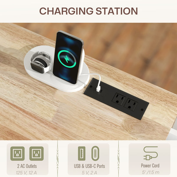 Îlot de cuisine mobile blanc avec comptoir rabattable, prises électriques et 3 tiroirs
