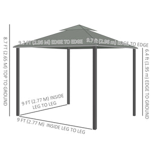 Gazebo 10' x 10' à 2 niveaux avec parois latérales en maille zippée, cadre en aluminium, gris foncé