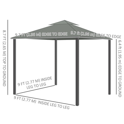 Gazebo 10' x 10' à 2 niveaux avec parois latérales en maille zippée, cadre en aluminium, gris foncé