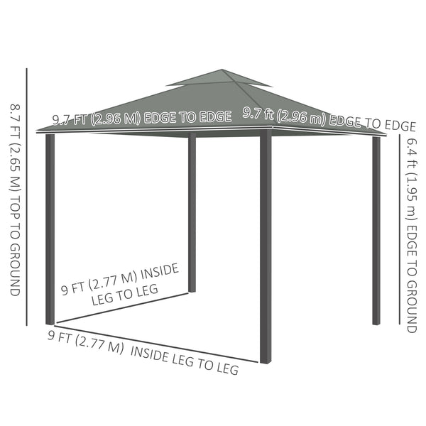 Gazebo 10' x 10' à 2 niveaux avec parois latérales en maille zippée, cadre en aluminium, gris foncé