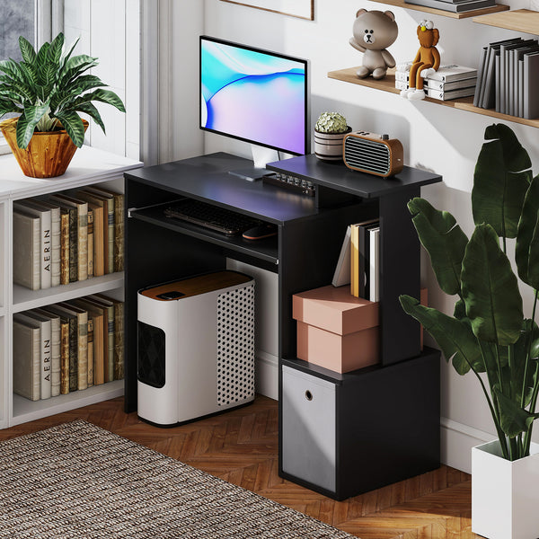 Computer desk with sliding keyboard tray, black
