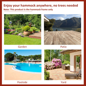 9.5'L Adjustable Hammock Stand Only, Heavy Duty Universal Garden Outdoor Camping Picnic Sun Bed Swing Metal Frame w/ Six Holes to Adjust, Black