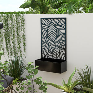 Jardinière surélevée en métal avec panneau d'intimité et bac à fleurs, fixation murale ou autoportante, noire