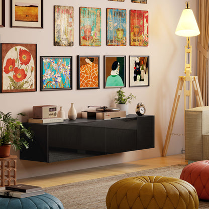 Meuble TV mural avec rangements pour téléviseurs 45, 55 et 65 pouces, noir