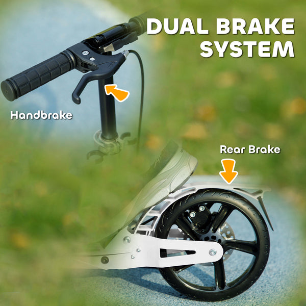 Foldable Kids Scooter, 4 Adjustable Heights, Dual Brakes &amp; Shock Absorption, for Ages 6-12, White