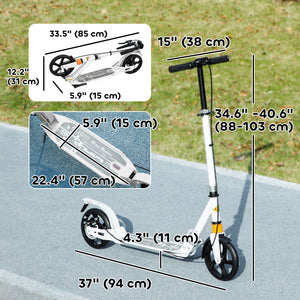Foldable Kids Scooter, 4 Adjustable Heights, Dual Brakes &amp; Shock Absorption, for Ages 6-12, White