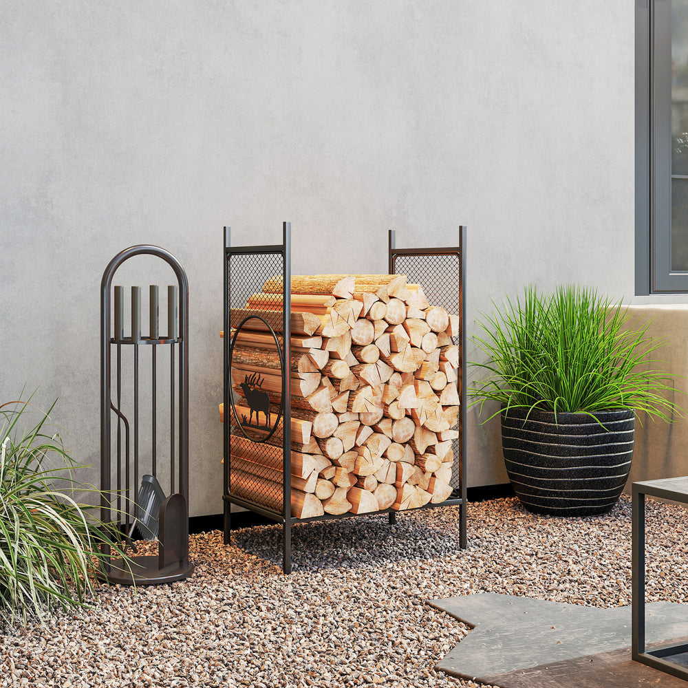 48cm Heavy Duty Metal Log Rack with Decorative Deer Motifs