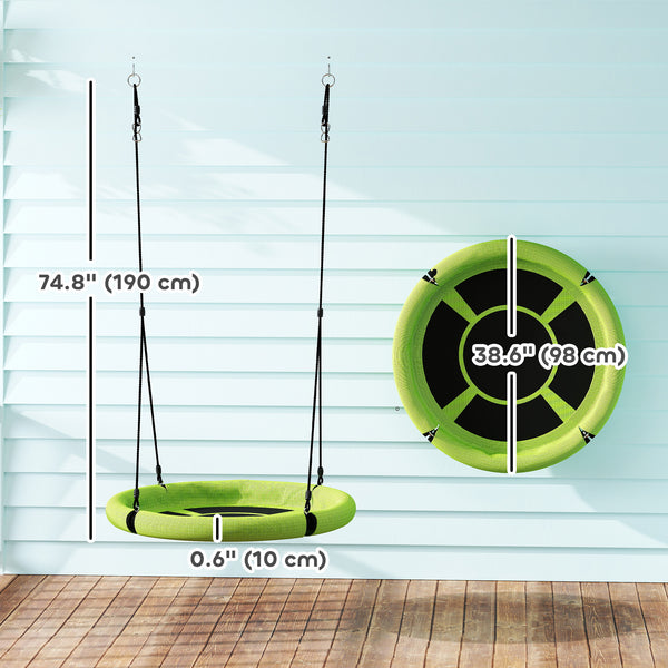 Qaba 100cm Diameter Nest Seat for Kids with Height Adjustable Hanging Ropes for Outdoor, Playground, Garden, Green