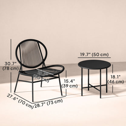 Ensemble bistrot Outsunny en rotin, ensemble de 3 meubles de jardin en osier, chaises Acapulco et table en acier pour porche et balcon, noir