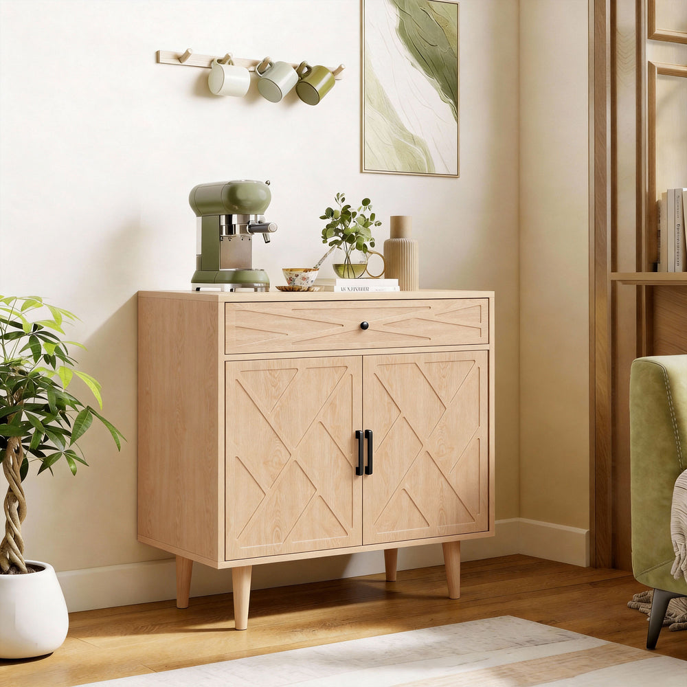 Buffet avec portes à avec tiroir et placard, couleur chêne
