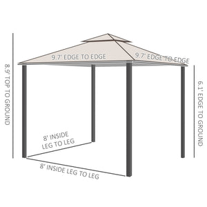 Gazebo 10 x 10 avec structure métallique et parois latérales en maille, beige