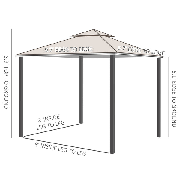 Gazebo 10 x 10 avec structure métallique et parois latérales en maille, beige