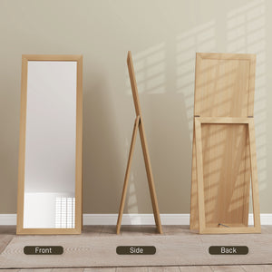 Miroir sur pied 58" x 20", miroir intégral pour chambre à coucher, chêne