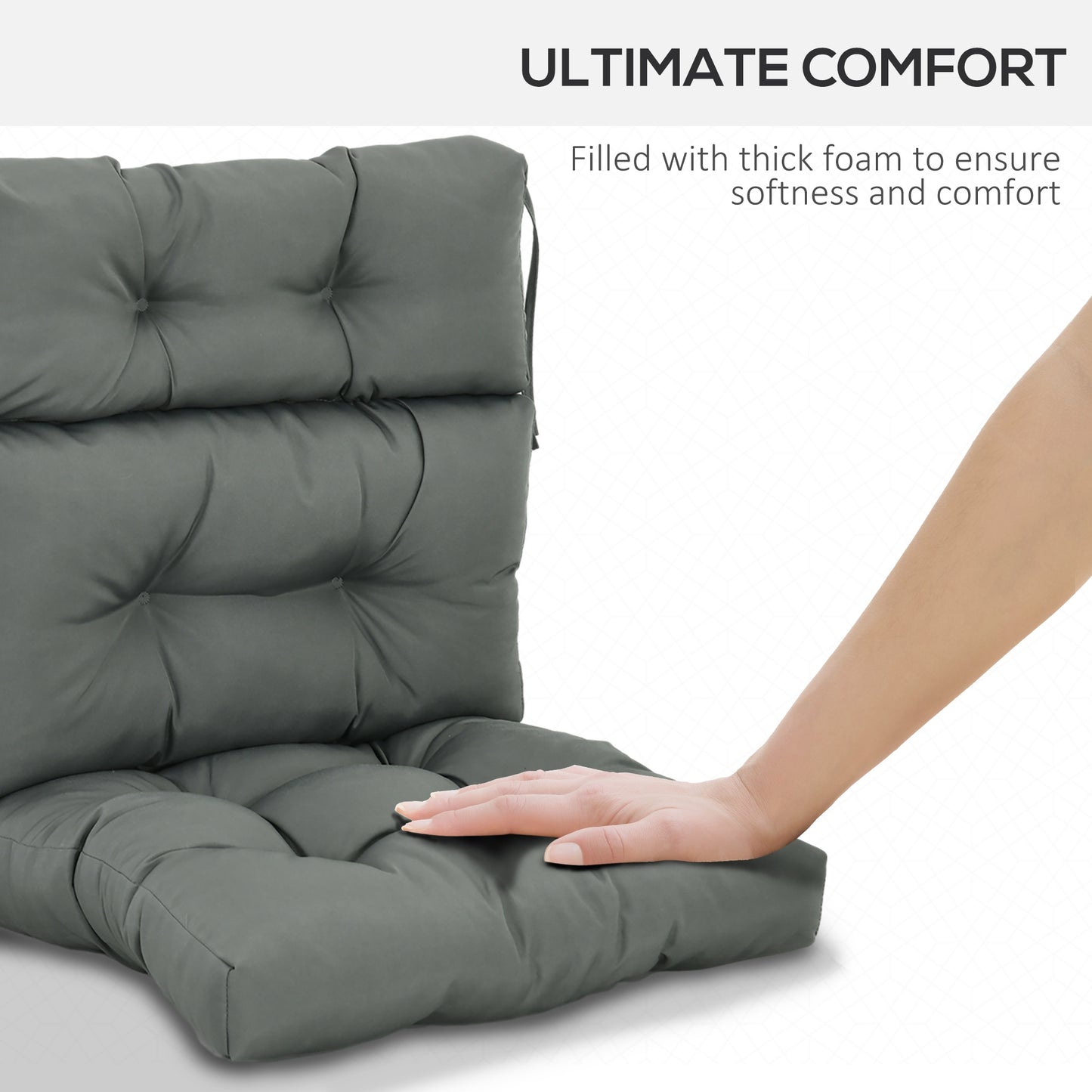 Coussin de remplacement pour chaise de patio d'extérieur, coussin touffeté avec rembourrage épais et attaches en corde, gris foncé