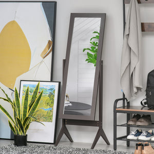HOMCOM Full Length Mirror, Floor Standing Mirror with Adjustable Angle for Dressing Living Room Bedroom, Dark Brown |