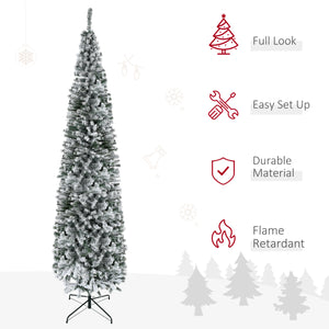 Sapin de Noël givré vert de 9 pieds en forme de crayon
