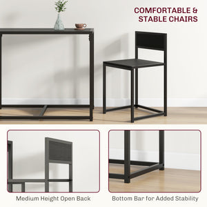 Ensemble table et chaises de salle à manger, style industriel, pour 2 personnes, idéal pour les petits espaces, noir