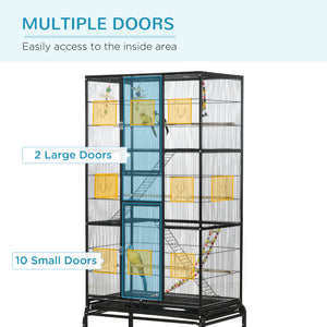 Cage à oiseaux avec roulettes, perchoirs, rampe, étagère de rangement, jouets pour canaris, pinsons, calopsittes et perruches, noire