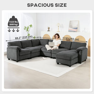 Canapé modulable sectionnel surdimensionné avec coussin à ressorts, gris anthracite
