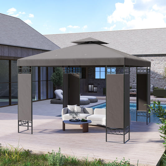 Outsunny 10 x 10 ft Gazebo, Double Roof Gazebo with Screen Panels and Metal Frame for Patio, Backyard, Khaki