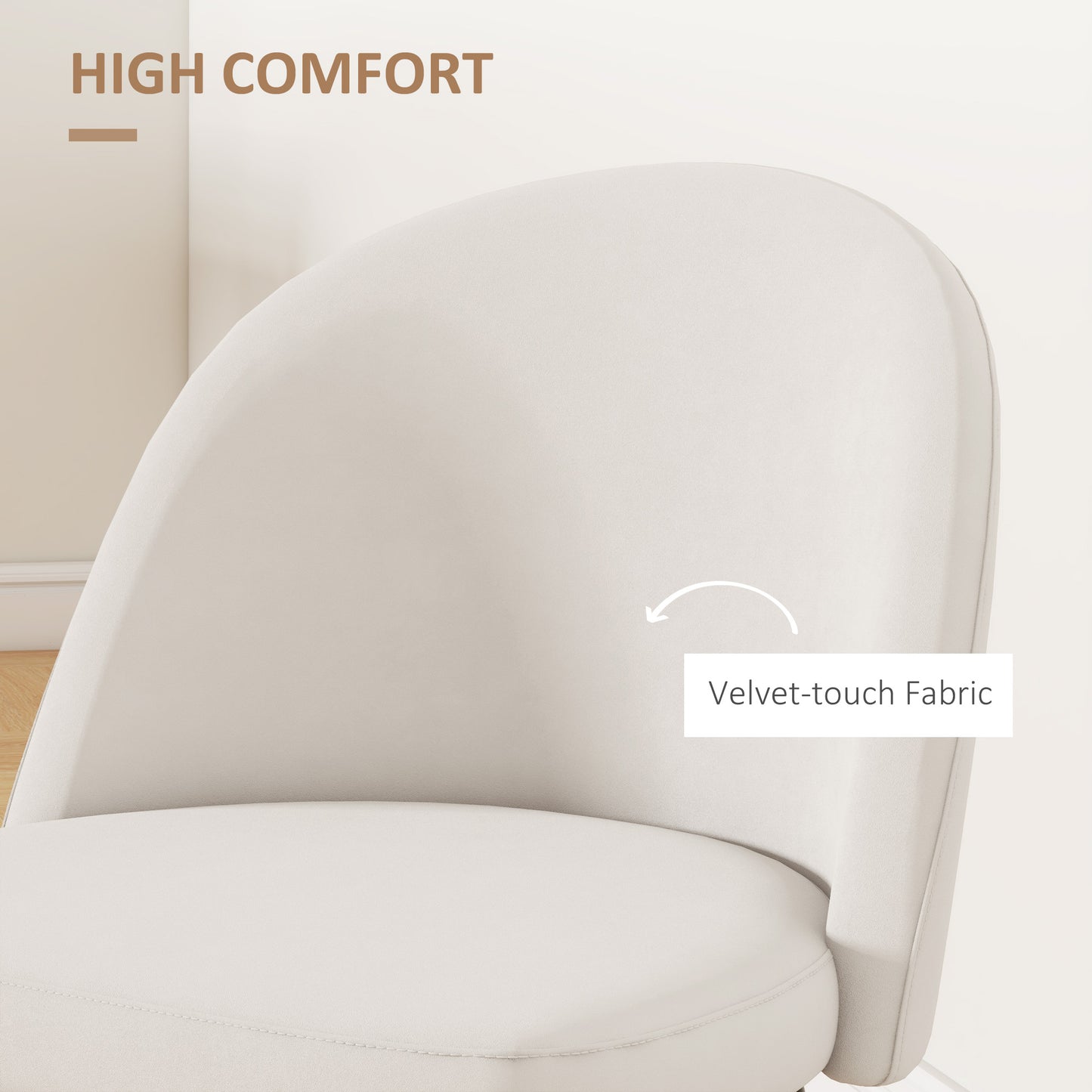 Lot de 2 chaises de salle à manger rembourrée en velours pour salon et salle à manger, blanc crème