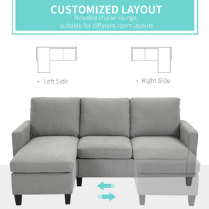 L-shaped corner sofa, modern sectional sofa with ottoman, light gray