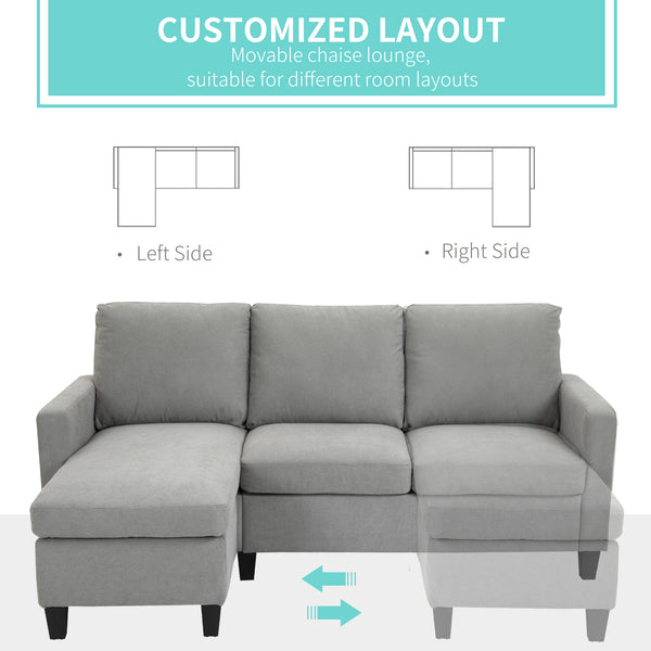 L-shaped corner sofa, modern sectional sofa with ottoman, light gray