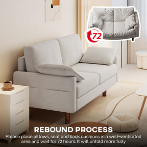 Canapé 3 places, revêtement en velours, coussins à ressorts, pieds en bois d'hévéa et 2 coussins, blanc crème