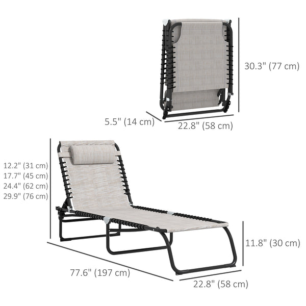 Lot de 2 chaises longues pliantes réglables avec appui-tête, blanc crème