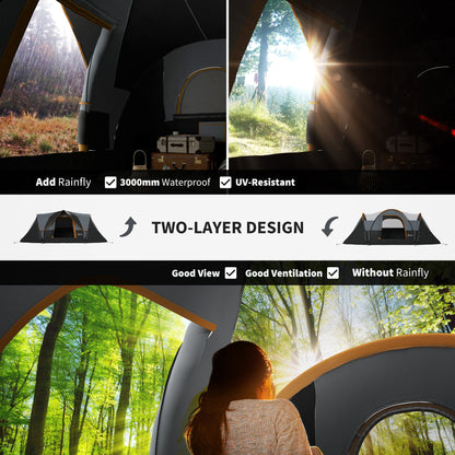 Family tent for 5-6 people with lighting hook, carrying bag, cream color