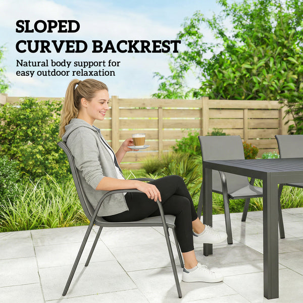 Ensemble de salle à manger 7 pièces pour 6 personnes, chaises empilables, gris clair