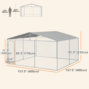 Dog Kennel Outdoor, Heavy Duty Playpen with Secure Lock, Cover, for Backyard & Patio, 13.1' x 13.1' x 7.5'