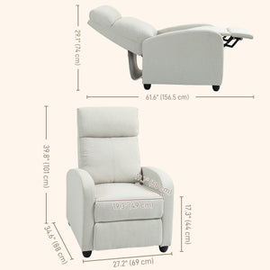 Fauteuil inclinable manuel en tissu inclinable simple avec assise rembourrée pour salon, blanc crème