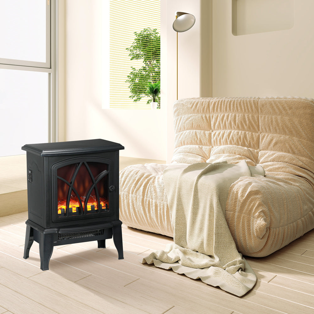 Poêle-cheminée électrique noire de 750 W/1 500 W