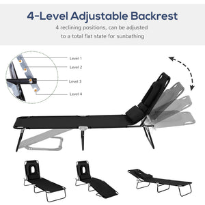 Folding chaise lounge with 4-position adjustable backrest, black