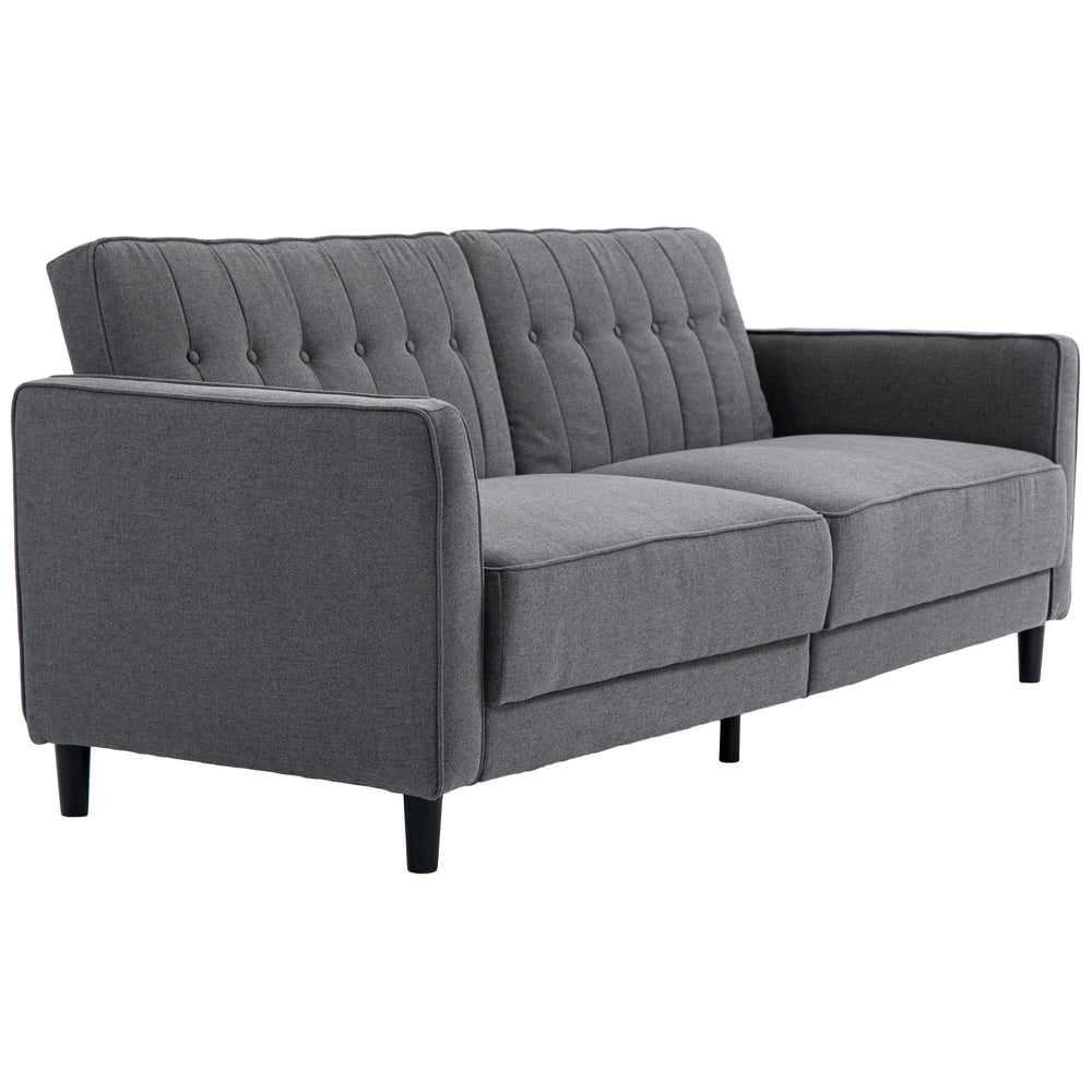 Canapé-lit convertible en tissu capitonné avec dossier réglable, gris anthracite