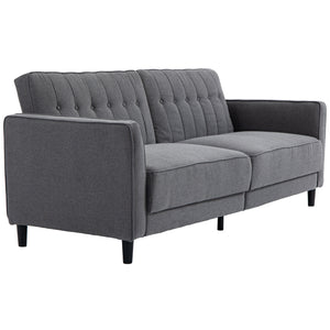 Canapé-lit convertible en tissu capitonné avec dossier réglable, gris anthracite