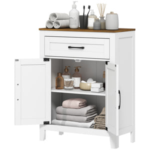 Armoire de salle de bain avec tiroir, blanc et noyer